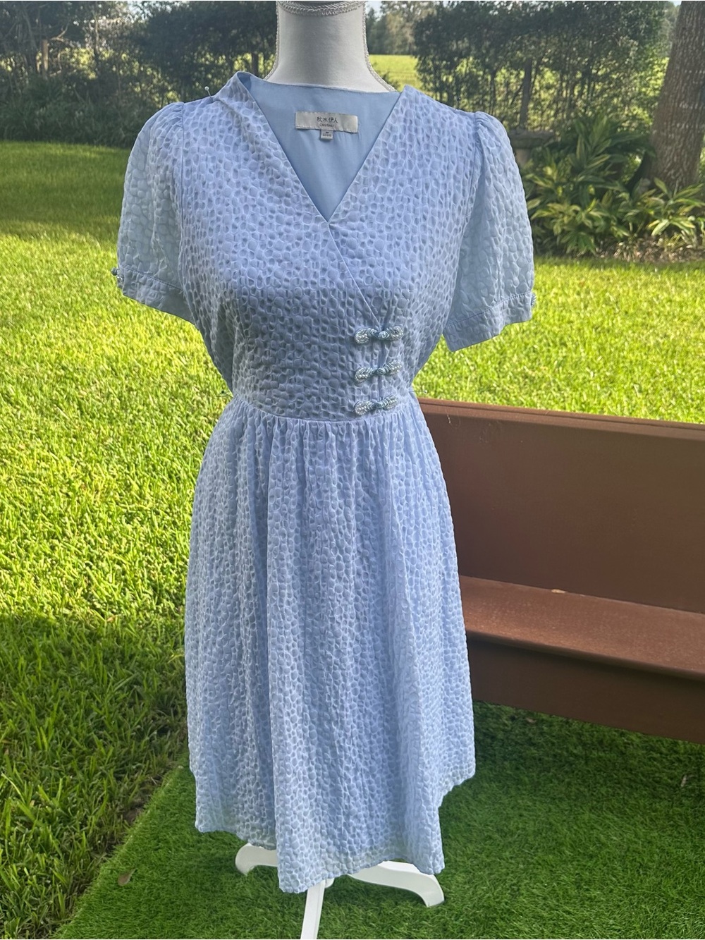 Adolfo Dominguez Powder Blue Textured V-Neck Dress